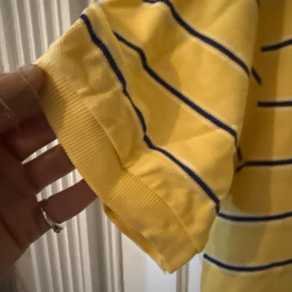 Polo Ralph Lauren Polo Shirt Mens Large Yellow Striped Pony Logo Short Sleeve